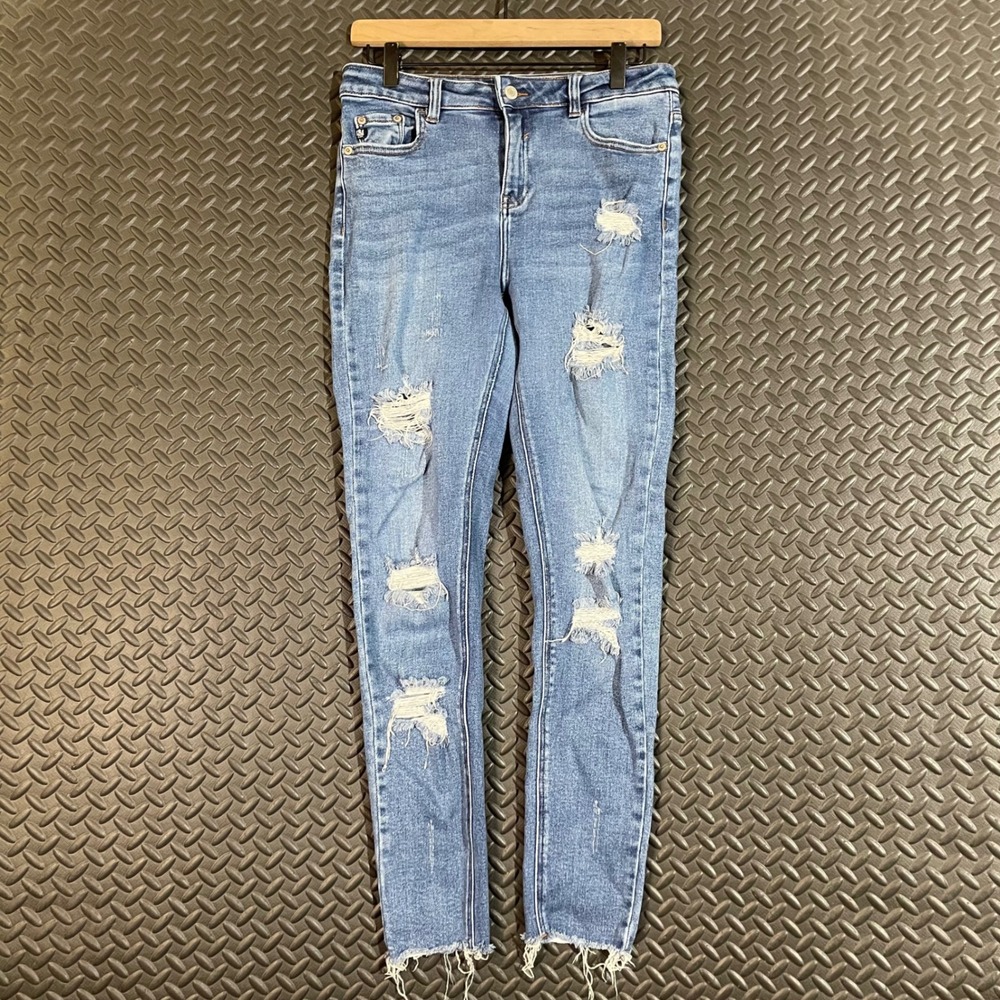 I&M Black Label Blue Distressed Skinny Raw Hem Denim Jeans Women's Size 11‎